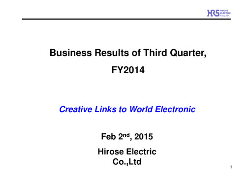 Thumbnail Hirose Electric Quarterly Report 2014-q3