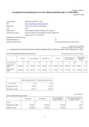 Thumbnail Hirose Electric Quarterly Report 2025-q3