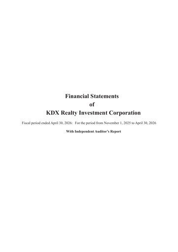 Thumbnail KDX Realty Investment Financial Statement 2026-h1
