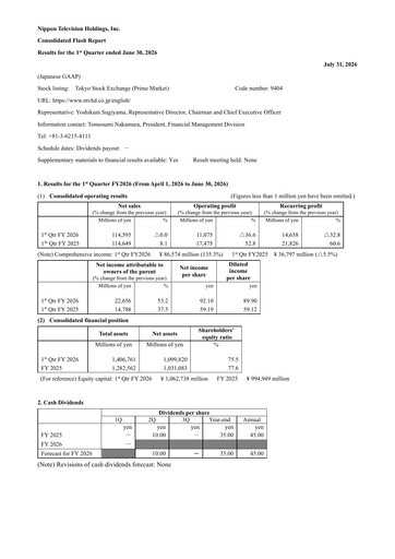 Thumbnail Nippon Television Holdings Quarterly Report 2026-q1