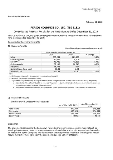 Thumbnail Persol Holdings Quarterly Report 2019-q3