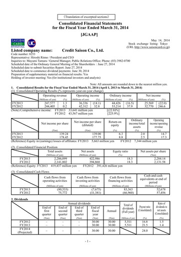 Thumbnail Credit Saison Financial Statement fy2013