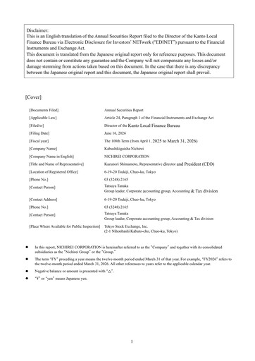 Thumbnail Nichirei Corporation Annual Report 2026