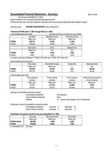 Thumbnail Nichirei Corporation Financial Statement fy2002