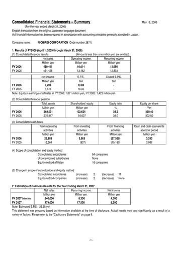 Thumbnail Nichirei Corporation Financial Statement fy2006