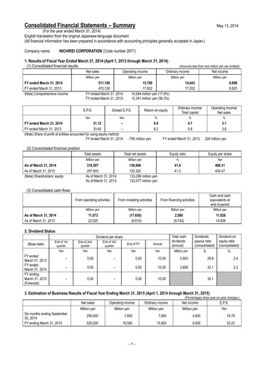 Thumbnail Nichirei Corporation Financial Statement fy2014