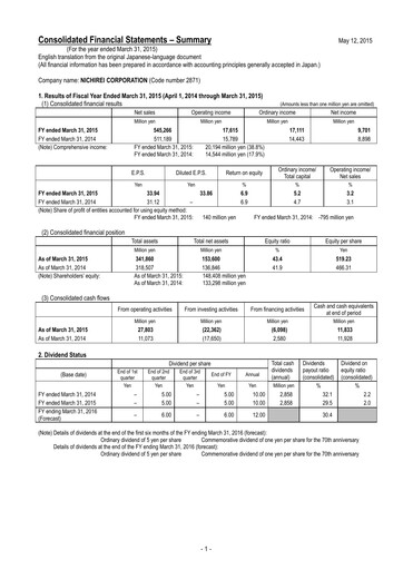 Thumbnail Nichirei Corporation Financial Statement fy2015