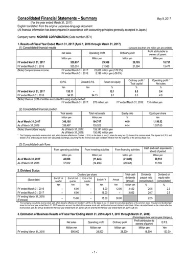 Thumbnail Nichirei Corporation Financial Statement fy2017