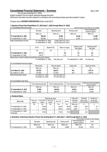 Thumbnail Nichirei Corporation Financial Statement fy2023