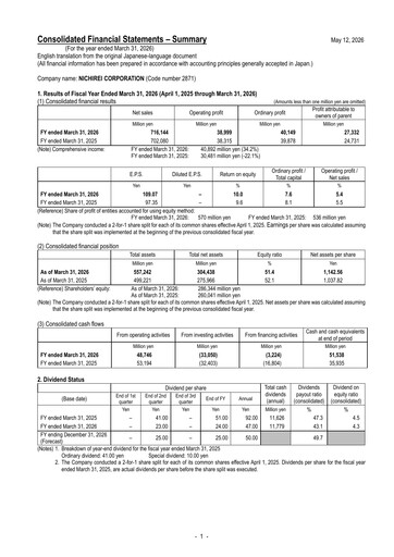 Vorschaubild Nichirei Corporation Finanzmitteilung fy2026