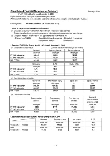 Thumbnail Nichirei Corporation Quarterly Report 2006-q3