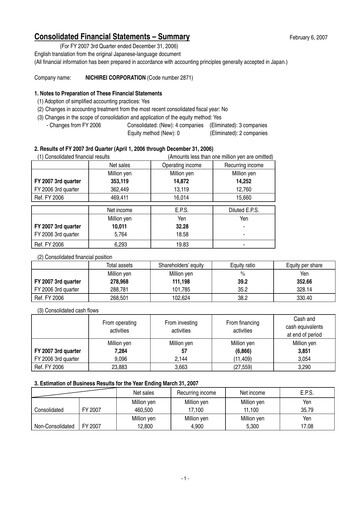 Thumbnail Nichirei Corporation Quarterly Report 2007-q3