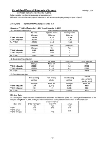 Thumbnail Nichirei Corporation Quarterly Report 2008-q3