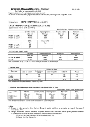 Thumbnail Nichirei Corporation Quarterly Report 2009-q1