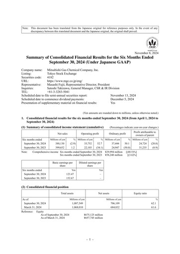 Thumbnail Mitsubishi Gas Chemical Company Half-year Report 2024-h1
