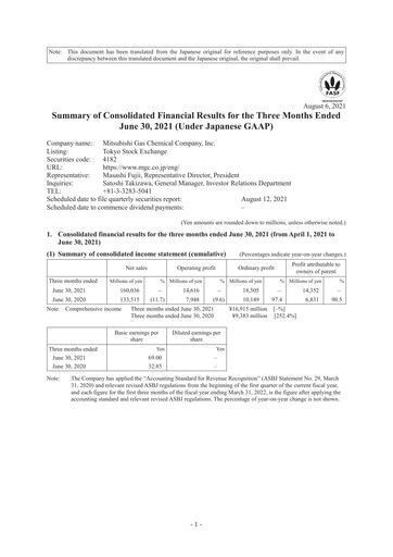 Thumbnail Mitsubishi Gas Chemical Company Quarterly Report 2021-q1