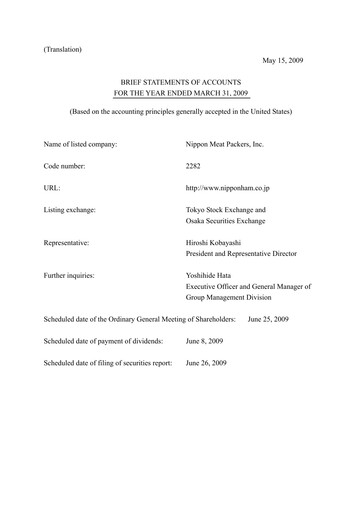 Thumbnail NH Foods (Nipponham) Financial Statement fy2009