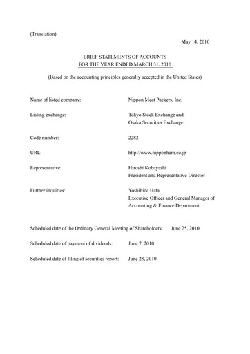Thumbnail NH Foods (Nipponham) Financial Statement fy2010