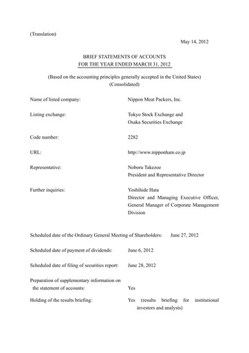 Thumbnail NH Foods (Nipponham) Financial Statement fy2012