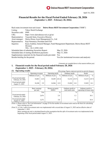 Thumbnail Daiwa House REIT Investment Corporation Financial Report 2026