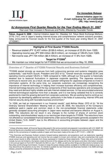 Thumbnail Internet Initiative Japan Inc. Quarterly Report 2006-q1