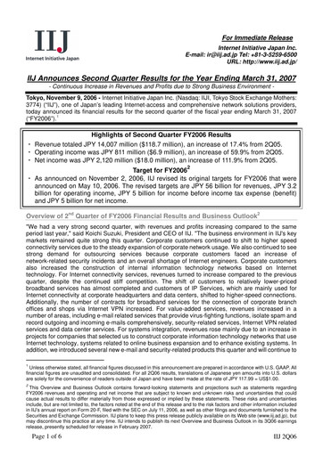 Thumbnail Internet Initiative Japan Inc. Quarterly Report 2006-q2