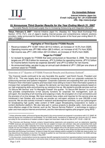 Thumbnail Internet Initiative Japan Inc. Quarterly Report 2006-q3