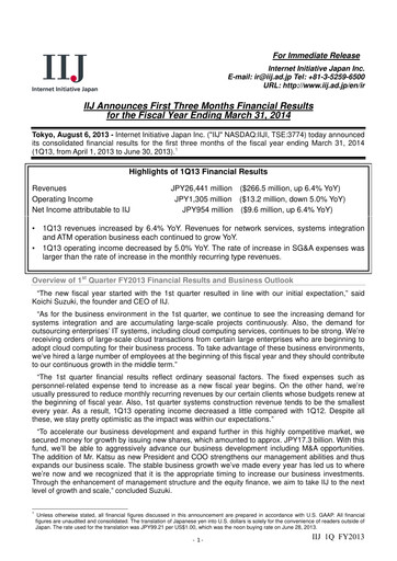 Thumbnail Internet Initiative Japan Inc. Quarterly Report 2013-q1