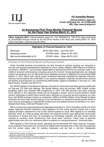 Thumbnail Internet Initiative Japan Inc. Quarterly Report 2014-q1