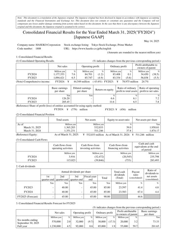 Thumbnail HASEKO Corporation Financial Statement fy2024