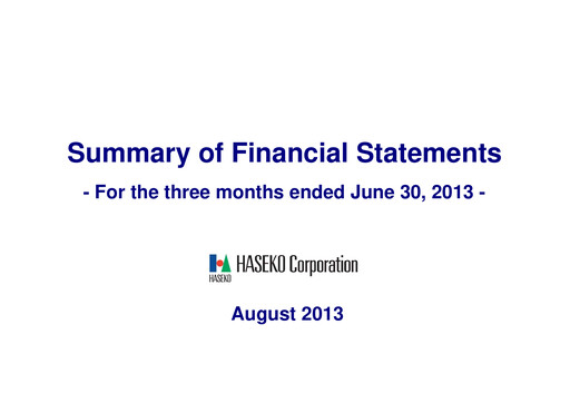 Thumbnail HASEKO Corporation Quarterly Report 2013-q1