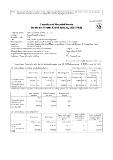 Thumbnail The Yokohama Rubber Company Half-year Report 2025-h1