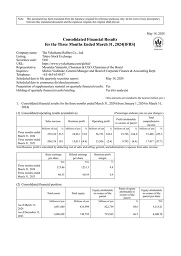 Thumbnail The Yokohama Rubber Company Quarterly Report 2024-q1