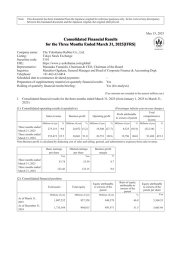 Thumbnail The Yokohama Rubber Company Quarterly Report 2025-q1