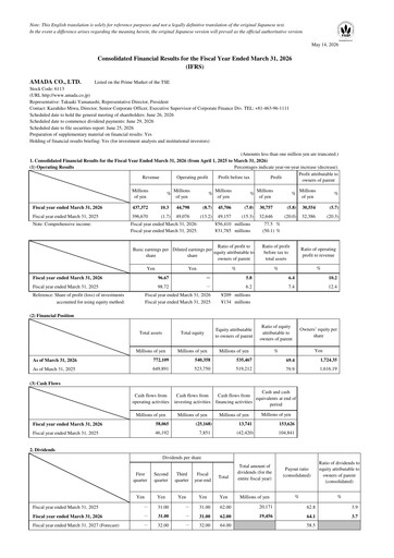 Thumbnail Amada Co., Ltd. Financial Report fy2026