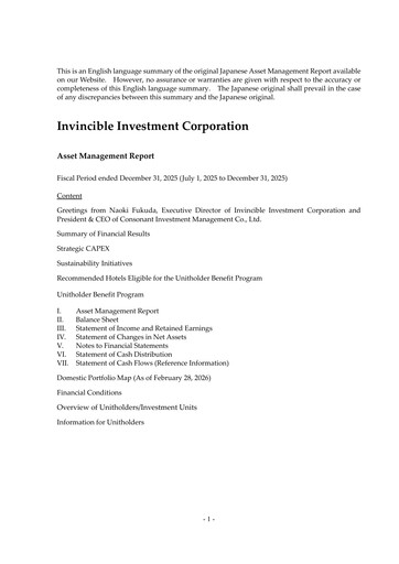 Thumbnail Invincible Investment Corporation Half-year Report 2025-h2
