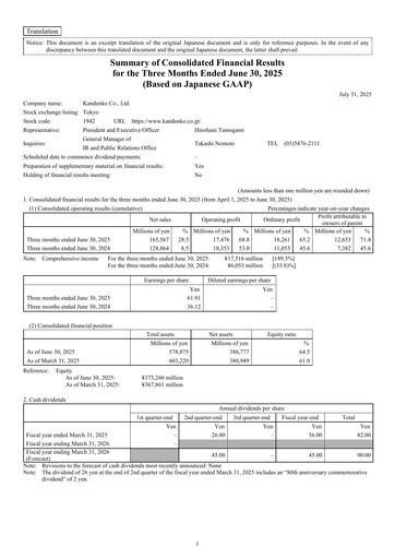Miniature Kandenko Rapport trimestriel 2025-q2