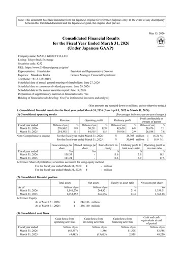Vorschaubild Marui Group Finanzmitteilung fy2026