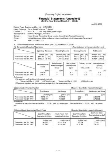Thumbnail J-POWER (Electric Power Development) Financial Statement fy2007