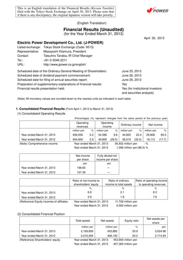 Thumbnail J-POWER (Electric Power Development) Financial Statement fy2012