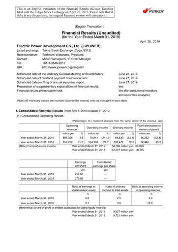 Thumbnail J-POWER (Electric Power Development) Financial Statement fy2018