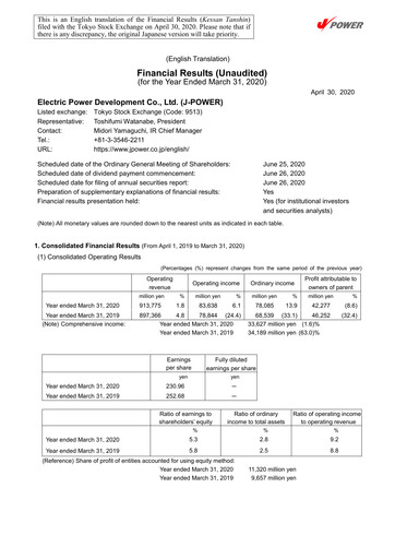 Thumbnail J-POWER (Electric Power Development) Financial Statement fy2019