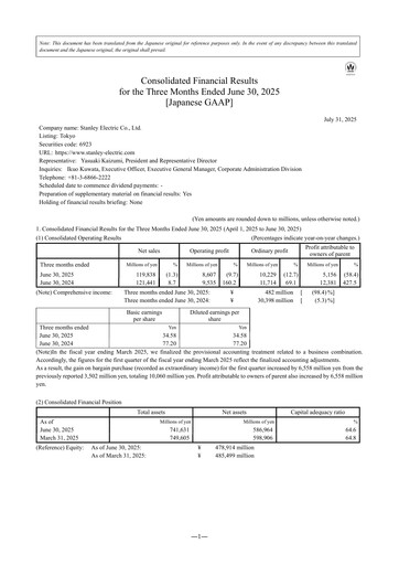 Thumbnail Stanley Electric Quarterly Report 2026-q1