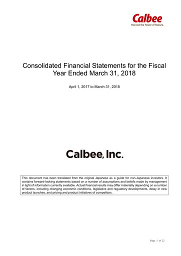 Thumbnail Calbee, Inc. Financial Statement fy2018