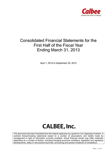 Thumbnail Calbee, Inc. Half-year Report 2013-h1
