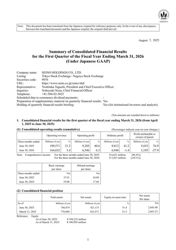 Thumbnail Seino Holdings Quarterly Report 2026-q1