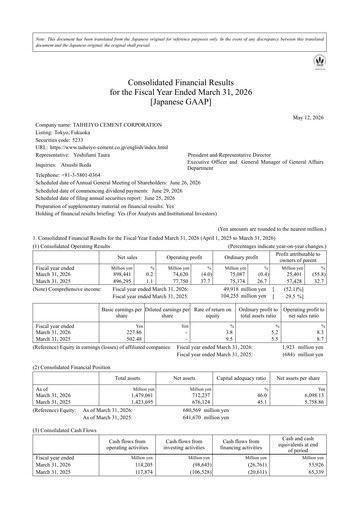 Vorschaubild Taiheiyo Cement Finanzmitteilung fy2026