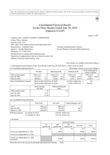 Miniature Taiheiyo Cement Rapport trimestriel fy2026-q1