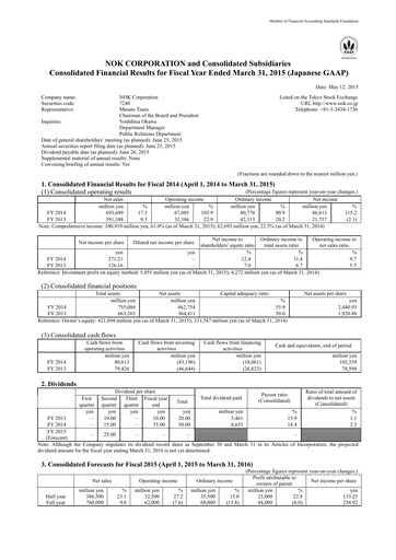 Thumbnail NOK Corporation Financial Statement fy2014