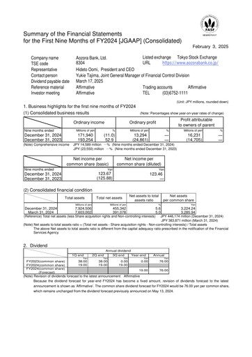 Vorschaubild Aozora Bank Finanzbericht 2024-9m